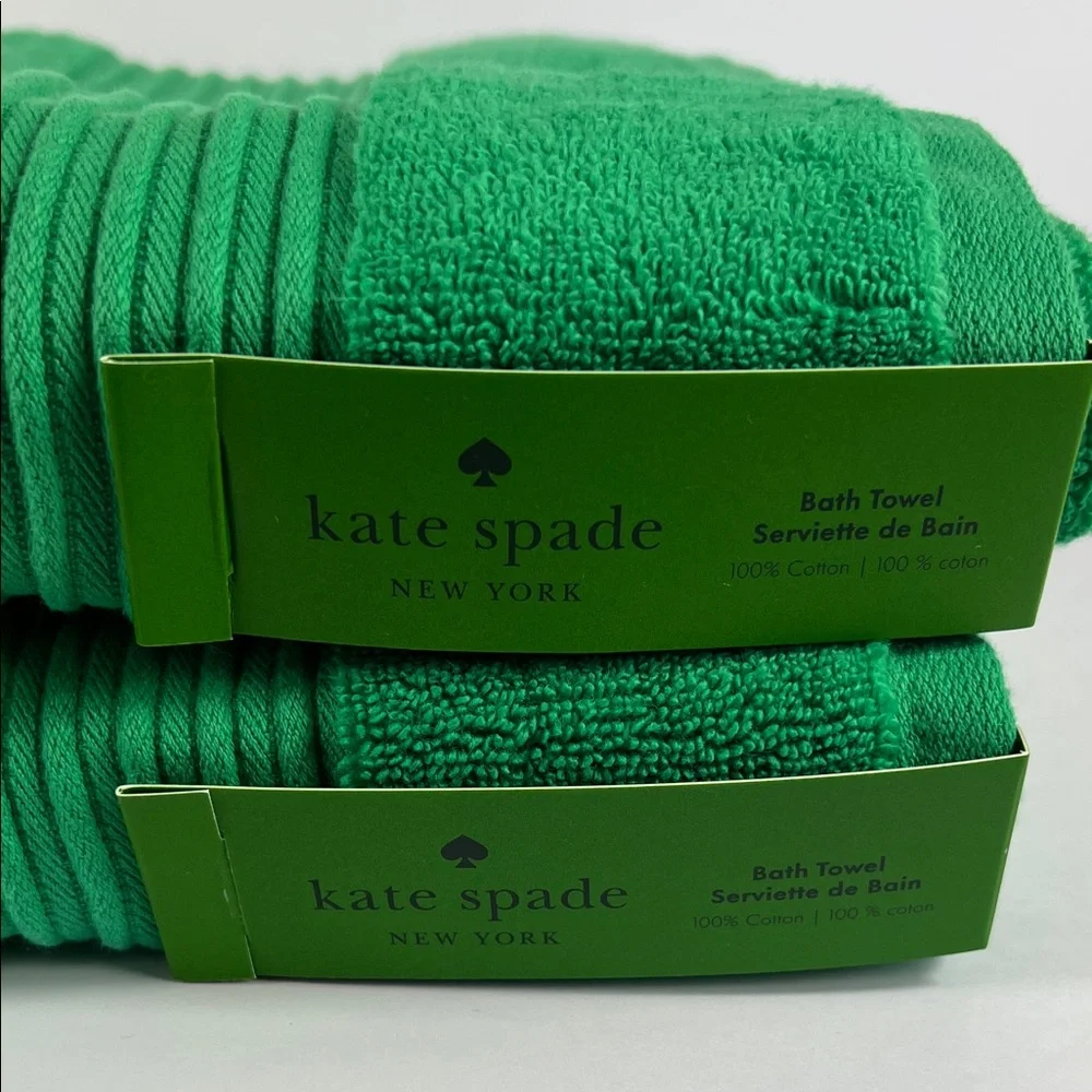 Kate Spade Bath Towel Set Vibrant Kelly Green Cotton Soft Plush Set of 2 NEW